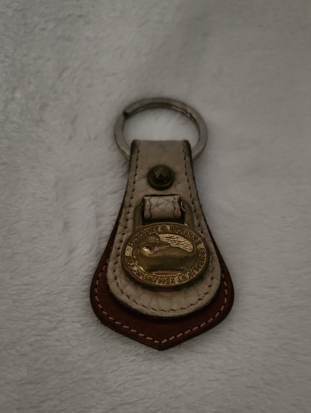 Dooney & Bourke Brown and Cream Leather Key Fob with Brass Medallion